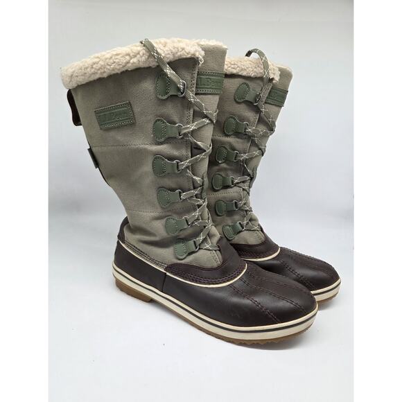 LL Bean Womens Sherpa Lined Green Canvas 12 Inch Waterproof Boots Tek 2.5 sz 10 - Picture 4 of 10